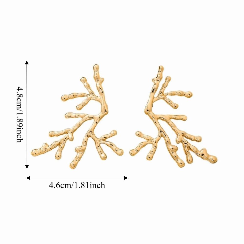 Metal Coral Branch Earrings Hollow Irregular Earrings Fashionable Red Coral Earrings  Party