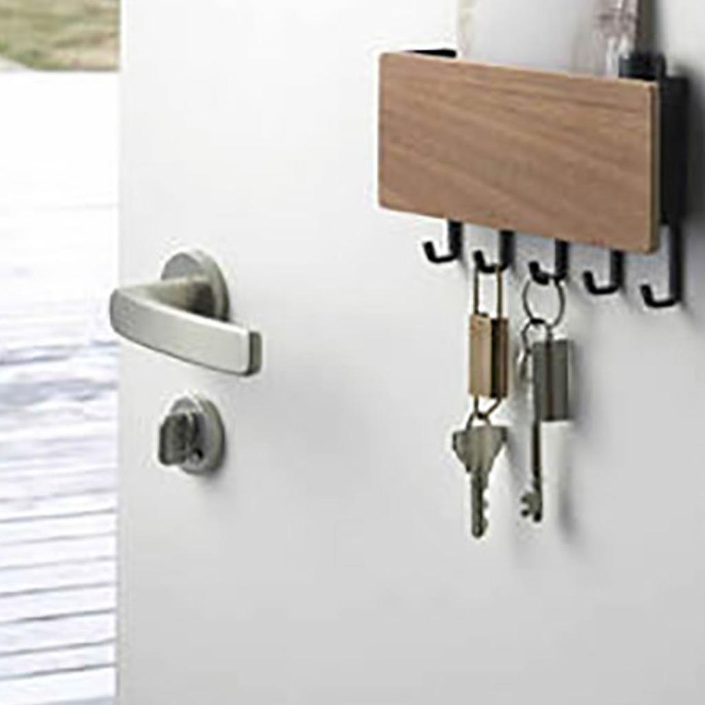 Wooden Key Holder Mail   5 Hooks Drilling   Wall Mounted Key Holder Storage Shelf