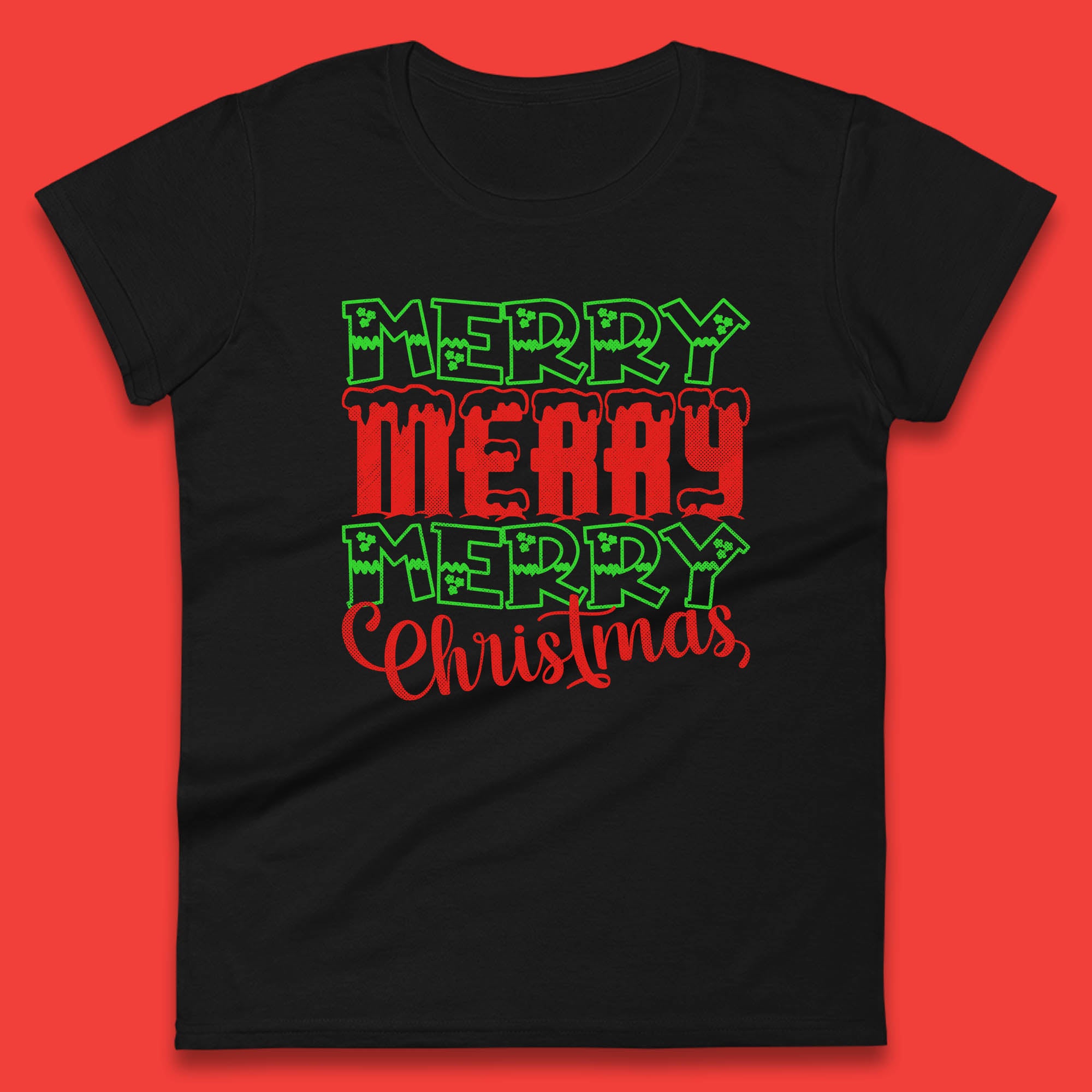 Merry Merry Merry Christmas Womens T Shirt Mens Tops Tees Unisex Christmas Top L