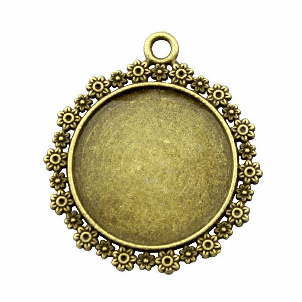 10 Stück 20mm Innenmaß Antik-Bronze Farbe 34 Stil Cabochon Fassung Anhänger Passend für 20mm Glas Cabochon