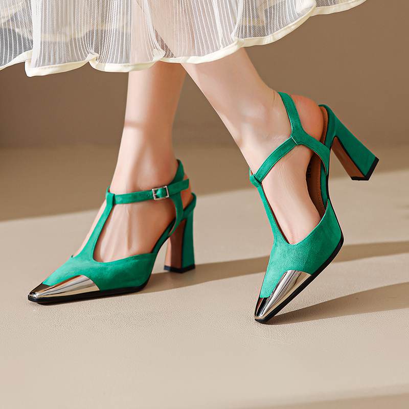 Krazing Pot Σουέτ Τετράγωνη Μύτη Μέγεθος 41 Ψηλά Τακούνια Αγκράφα Γραφείου Γυναίκα Μεταλλική Διακόσμηση Μπλε Χρώμα Φθινοπωρινά Pumps