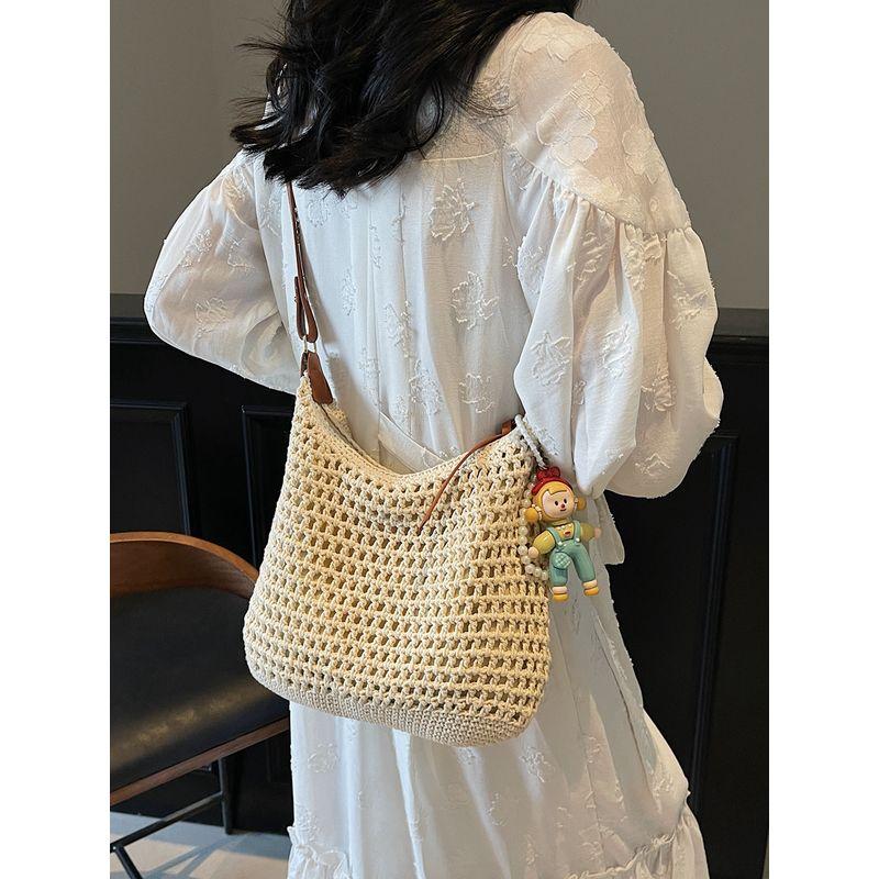 Handmade Cotton Braided Bag Female Summer 2025 New Arrival Casual Commuter Shoulder Bag Seaside Holiday Crossbody Beach Bag