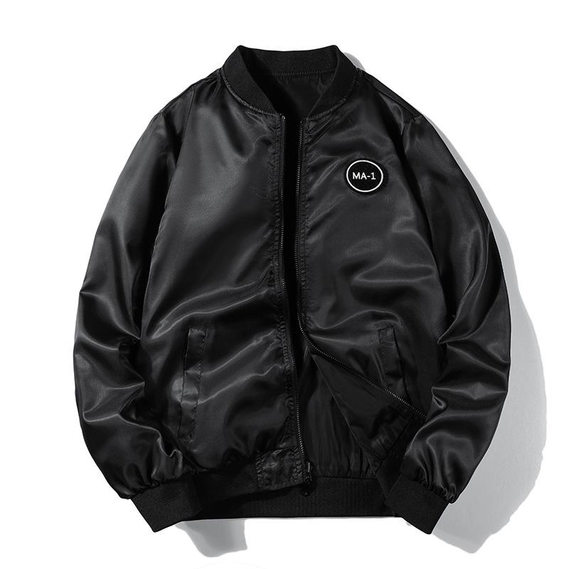 Reversible Spring & Autumn American Style Pilot Jacket with Embroidered Patches - Plus Size