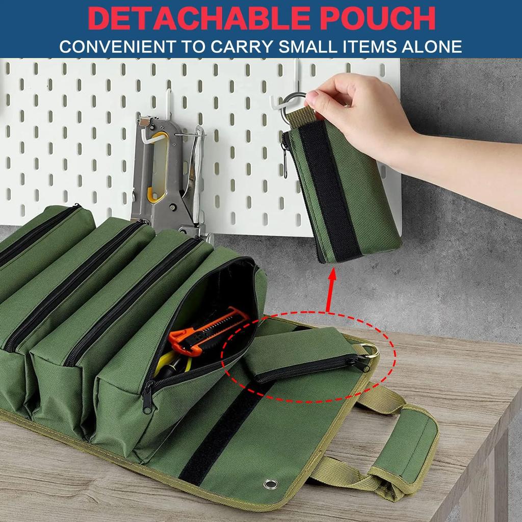 Heavy Duty Tool Bag Roll Up, UUP Rolled Empty Tool Organizer, Foldable with 2 Small Pouches, Portable for Mechanics Electricians
