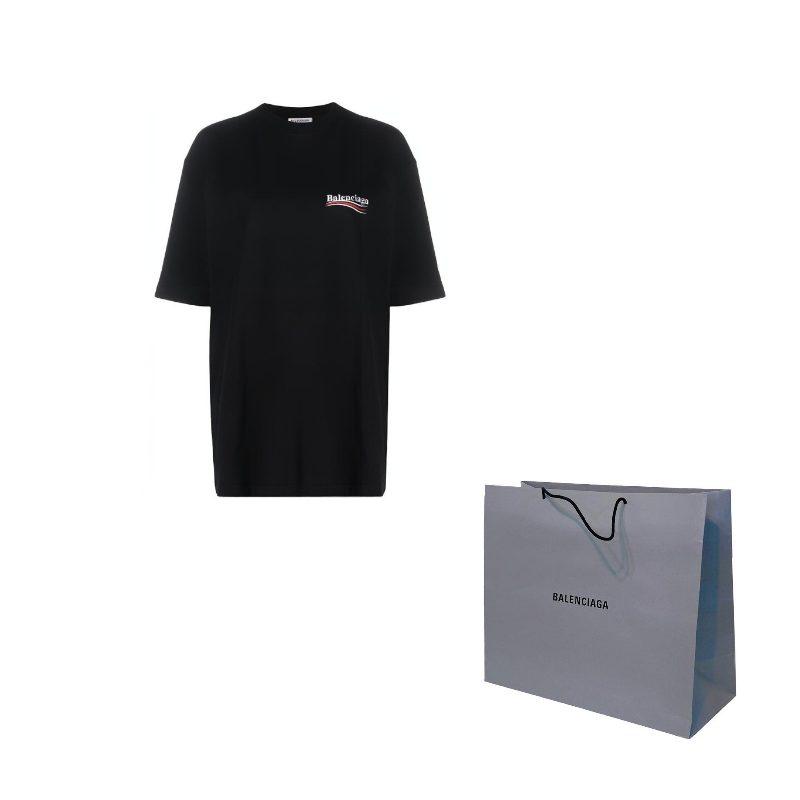 Balenciaga Political Campaign SS20 Drop Shoulder Sleeve T Shirt Women's Black Loose Fit Edition 620941TIV521070