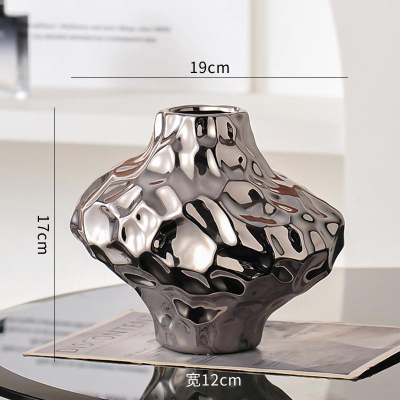 Silver Ceramic Vase Irregular Stone Grains Geometric Slices Flower Vase Flower Arrangement Accessories Home Decoration