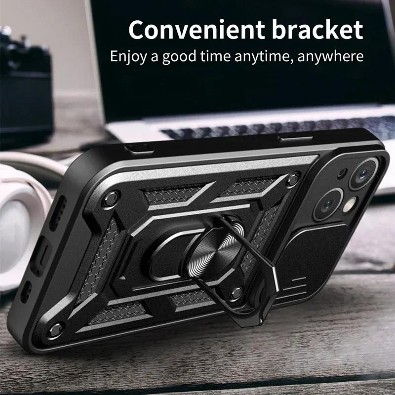 Cases For iPhone 16 15 14 13 12 11 Pro Max Plus Mini XR 8 7 Plus SE Shockproof Armor Slide Camera Lens Protection Cover