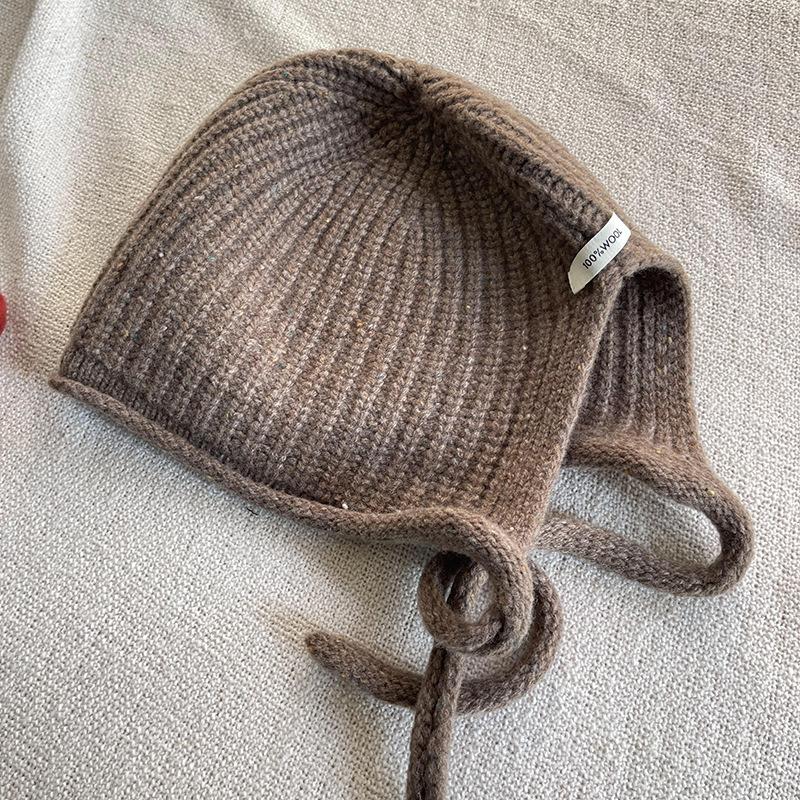 

French Little Red Riding Hood Pure Wool Knitted Hat Autumn and Winter Laceable Baotou Hat Women s Versatile Wool Warm Ear Protection Hat M（55-65cm）