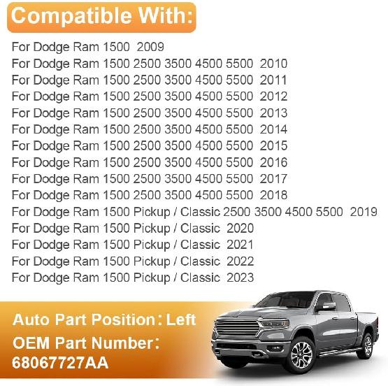 Senzeal Driver Side Tow Mirror Glass Heated Tow Mirrors Replacement For Dodge Ram 1500 2500 3500 4500 5500 2009- Convex Mirror With Rear Holder