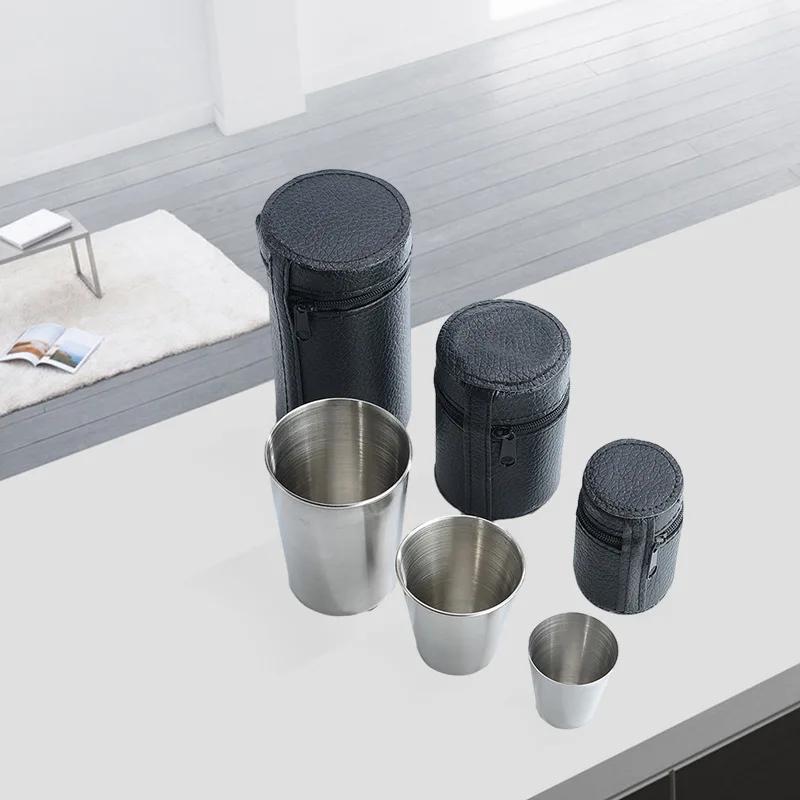 4Pcs Outdoor Travel Stainless Steel Cups Mini Glasses for Whisky Wine with Case Portable Drinkware 30ml/70ml/170ml 2025