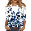 2026 Spring/Summer New Women's Fashion Printed Three-Quarter Sleeve Loose Round Neck Casual T-Shirt Top