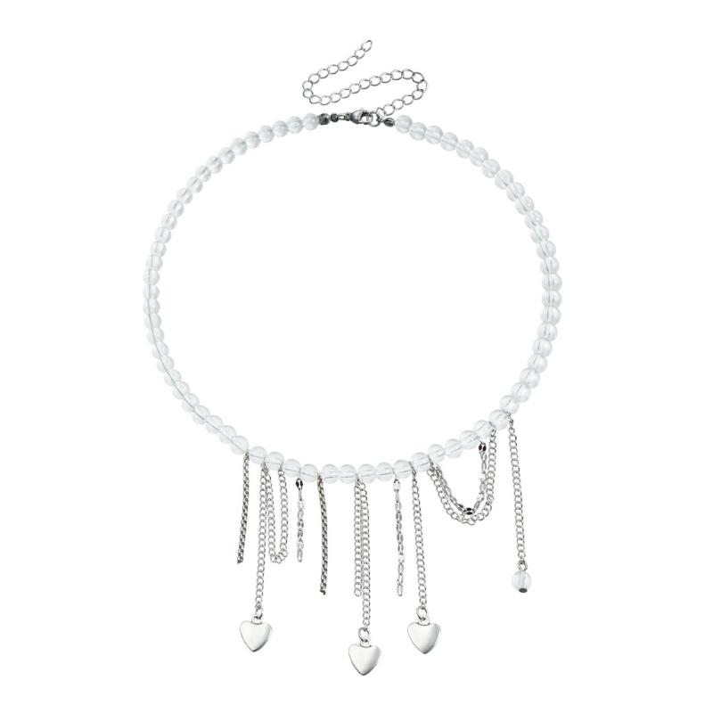

Shimmering Rhinestones Love Charm Drop Necklace Adjustable Length Fringe Chain Party Or Daily Wear Accessory 1