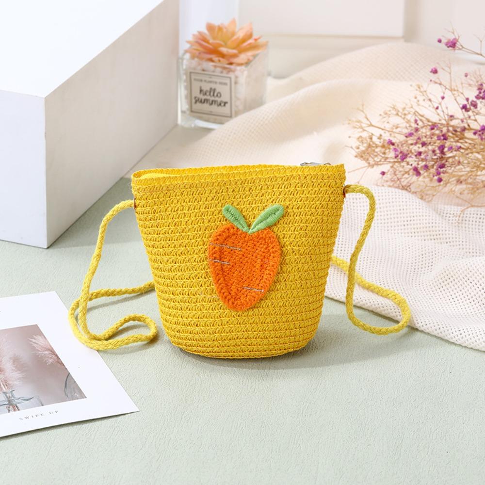 New Straw Crossbody Bag Fruit Woven Coin Purse Handbag Girls Kids