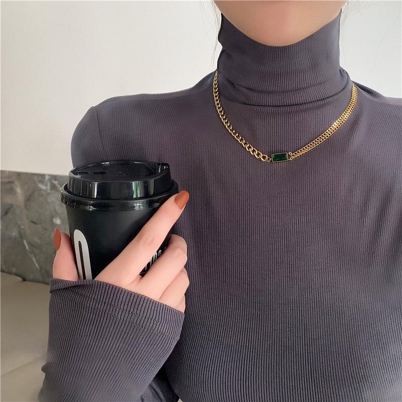 Emerald Gemstone Double Layer Choker Necklace