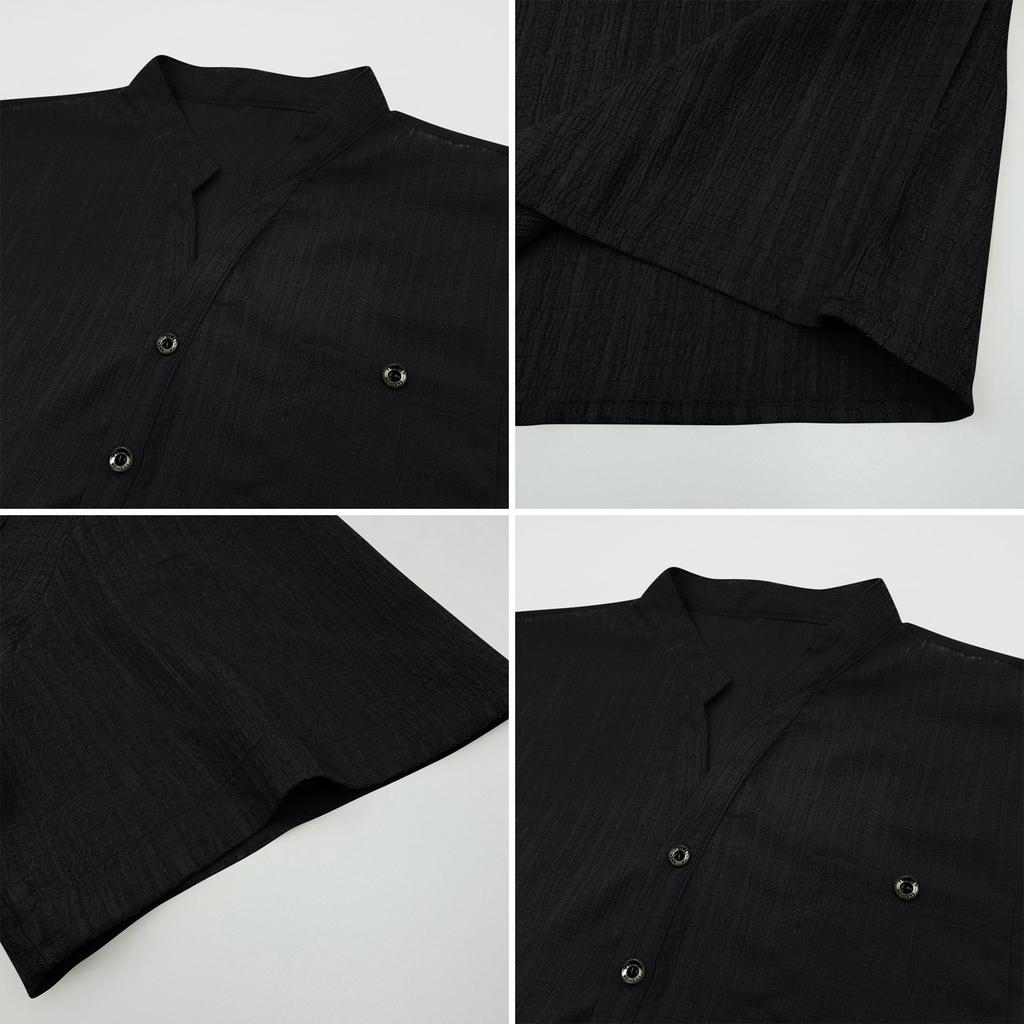 Men's Lightweight Breathable Casual Shirt Short Sleeve Solid Color Button Placket Relaxed Fit Summer Top