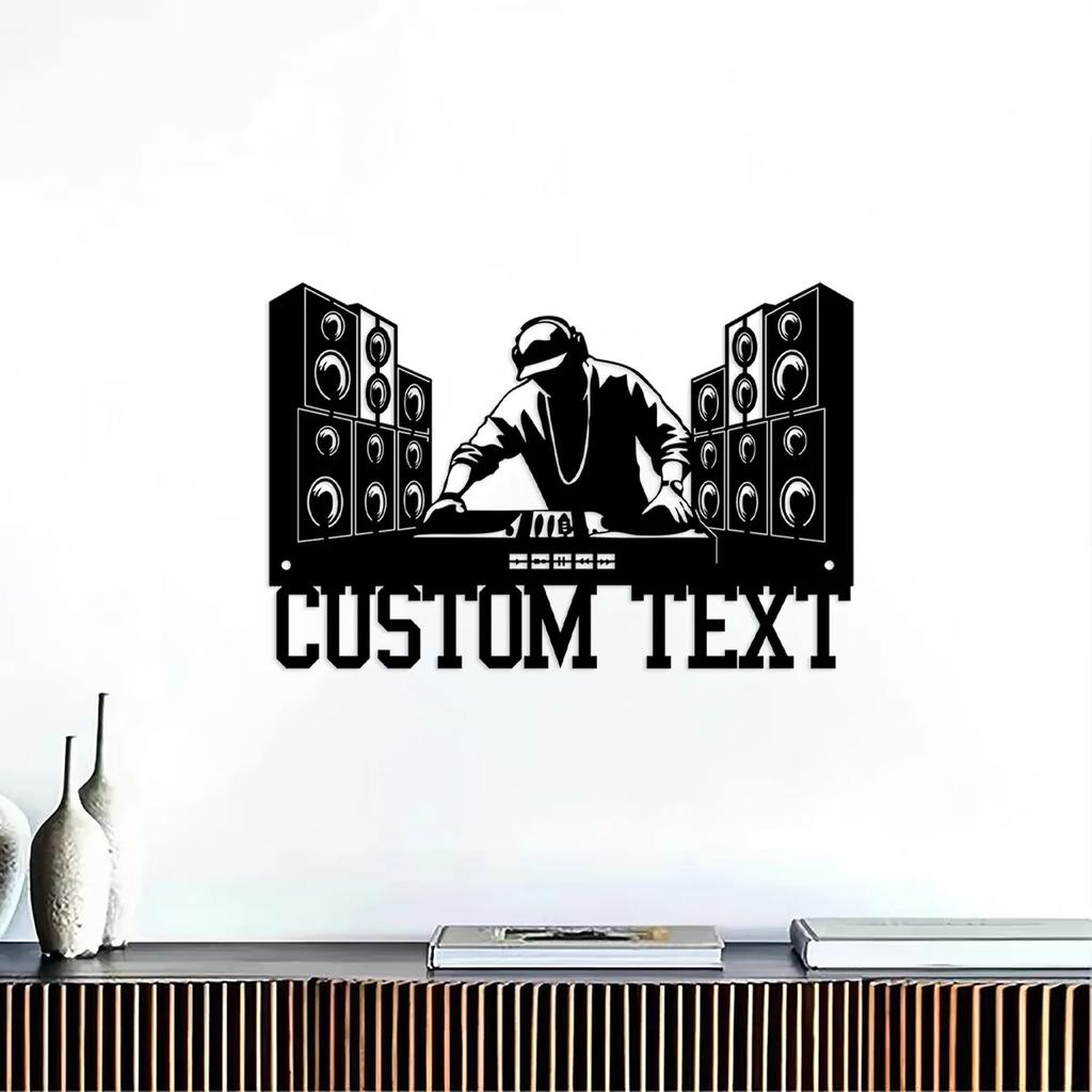 Custom DJ Disc Jockey Metal Wall Art Personalised Deejay Headphones Name Sign Home Decor Music Club