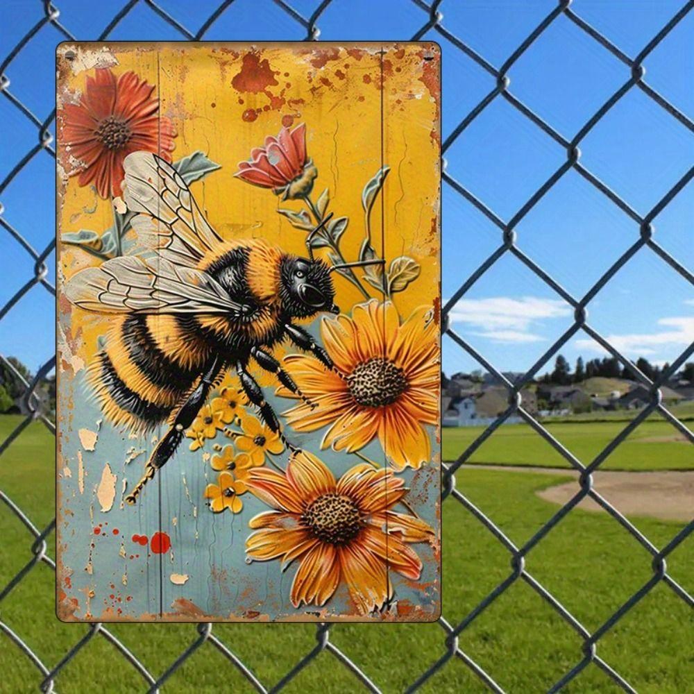 Metal Sign Bee Flower Nature Sunflower 20x30cm Wall Decor