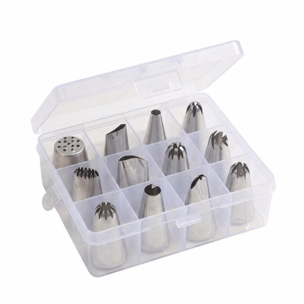 Stainless Steel Piping Tips Set DIY 12 Heads Cream Piping Nozzles Kit Rust-proof Reusable Flower Frosting Nozzles Pastry Tools