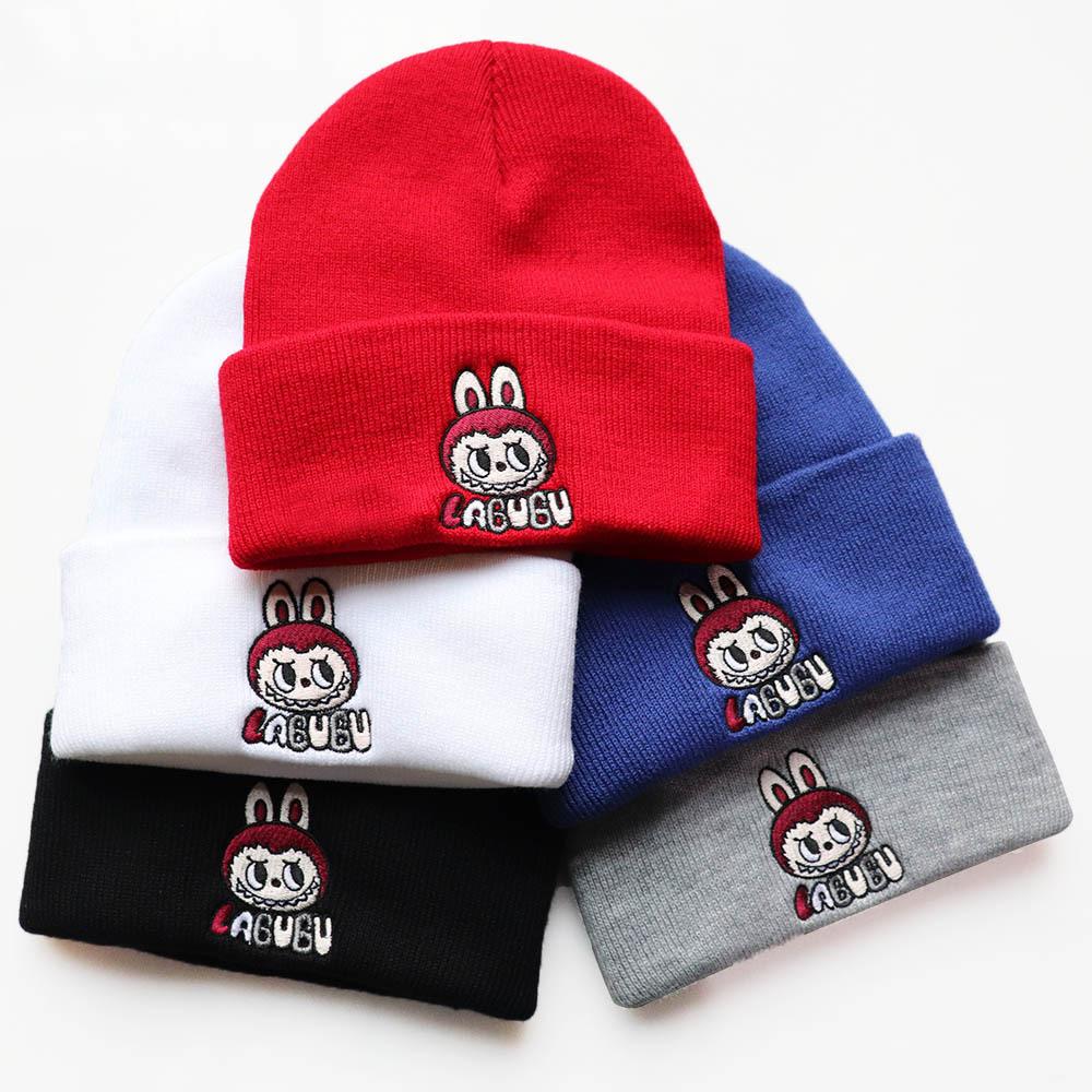 Autumn and winter trendy cartoon knitted hats for men and women labubu Embroidered student knit hat, warm hat