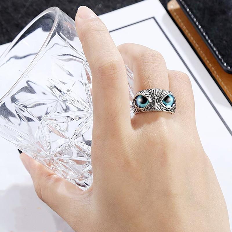 Adjustable Vintage Owl Ring Men Women Retro Colorful Eyes Ring