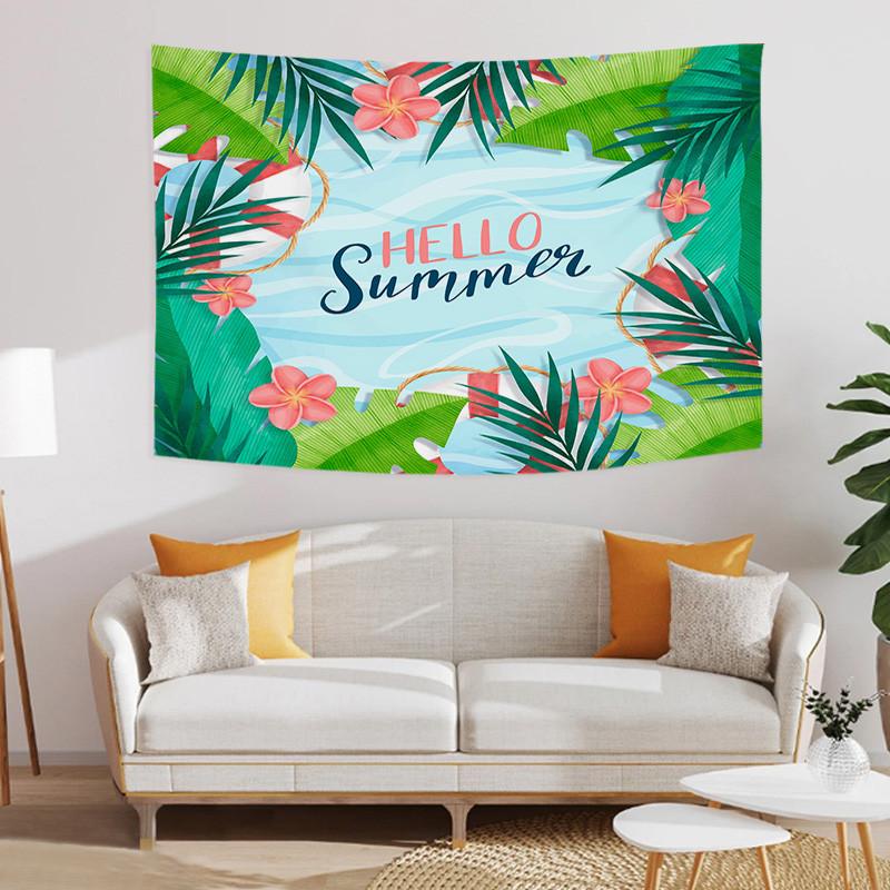 Summer Cartoon Tropical Jungle Monstera Background Printed Polyester Tapestry Wall Hanging Tapestries For Bedroom Dorm Decor