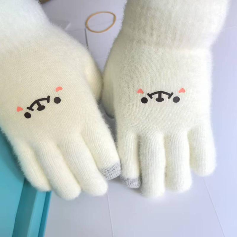 Winter velvet thickened student gloves women's winter cold protection and warmth cute smiley couple five-finger cotton gloves
