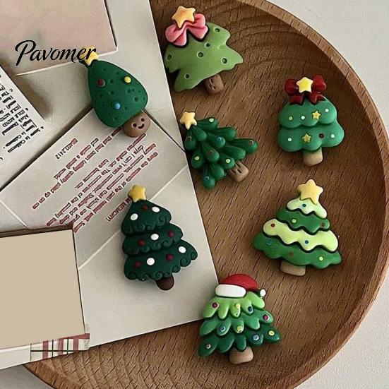 New Year Party Decorations 7Pcs/Set Mini Christmas Tree Refrigerator Magnet, Xmas Shape Festive Accessories Fridge Decorative Magnet for Whiteboard
