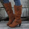 New Autumn and Winter Boots, Women's Shoes, Knee-length Mid-boots, High-heeled Belt-buckle Ankle Boots