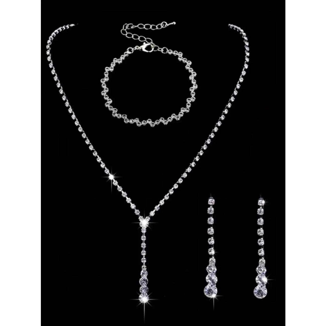 

Женский сверкающий свадебный комплект из 4 предметов: браслет, ожерелье со стразами, серьги, аксессуары для вечеринок и банкетов Silver&45cm