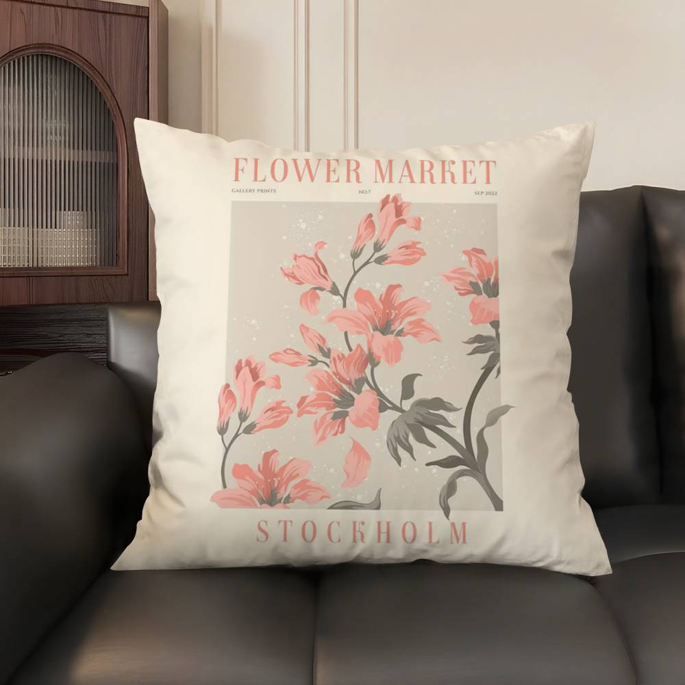 Home Decor Flower Market Prints from Different Cities Pattern Cushion Cover Suitable for Sofa Bedroom Car Pillow Cover