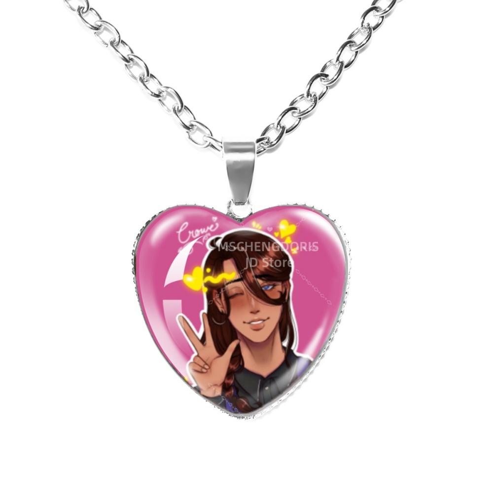 Solivan Brugmansia Sol 'The Kid At the Back' Anime Glass Cabochon Heart Shaped Pendant Necklace Charm Jewelry Gift
