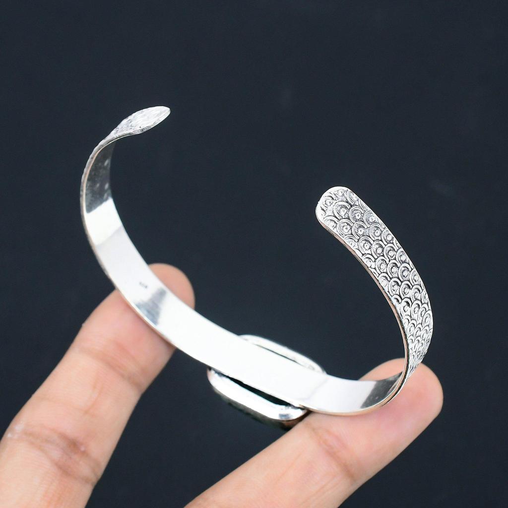 Natural Kambaba Jasper Gemstone Bangle Adjustable 925 Sterling Silver For Girls