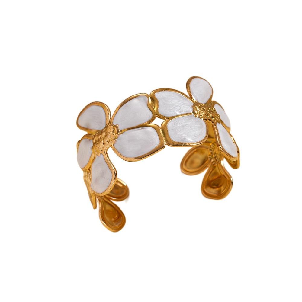 

Enamel Flower Bracelet Wide Vintage Cuff Elegant Opening Bangles Women