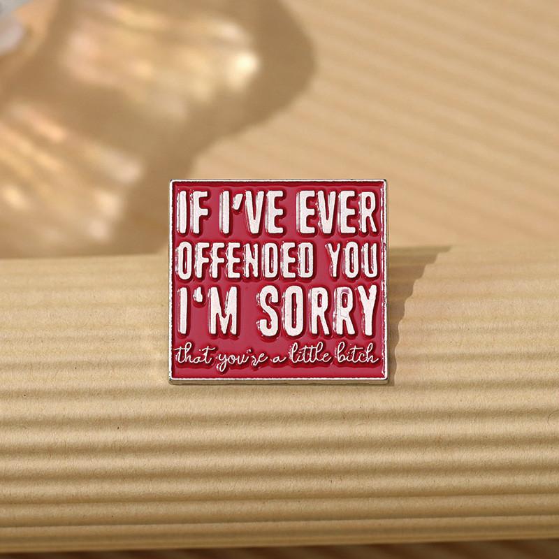 Stylish Red Metal Badge Sorry Brooch Unique Letter Design Fashionable Accessory For All