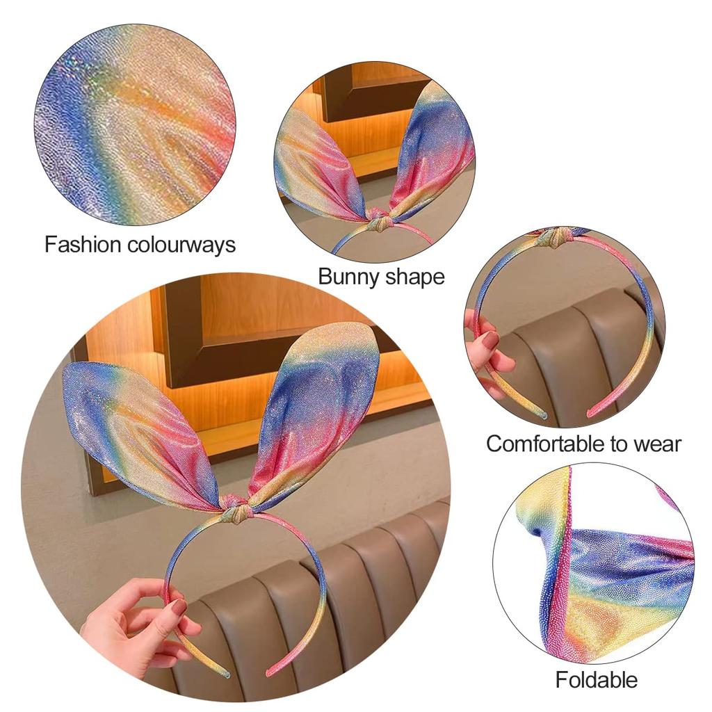 Getrays 2-Piece Colorful Bunny Ear Headband, Bendable Bunny Ear Hairband for Adults and Kids, Bunny Ear Hair Hoop Headpiece Hair Ornament Headband