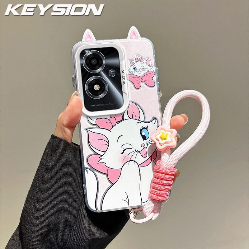 KEYSION Cute Ear Cartoon Case for OPPO A79 5G with Lanyard Soft Silicone+PC Shockproof Phone Back Cover for OPPO A79 5G
