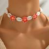 Soft Pottery Egg Flower Shell Hand-woven Necklace Bracelet Anklet Set Pink Beach Wind 18 Hours Delivery