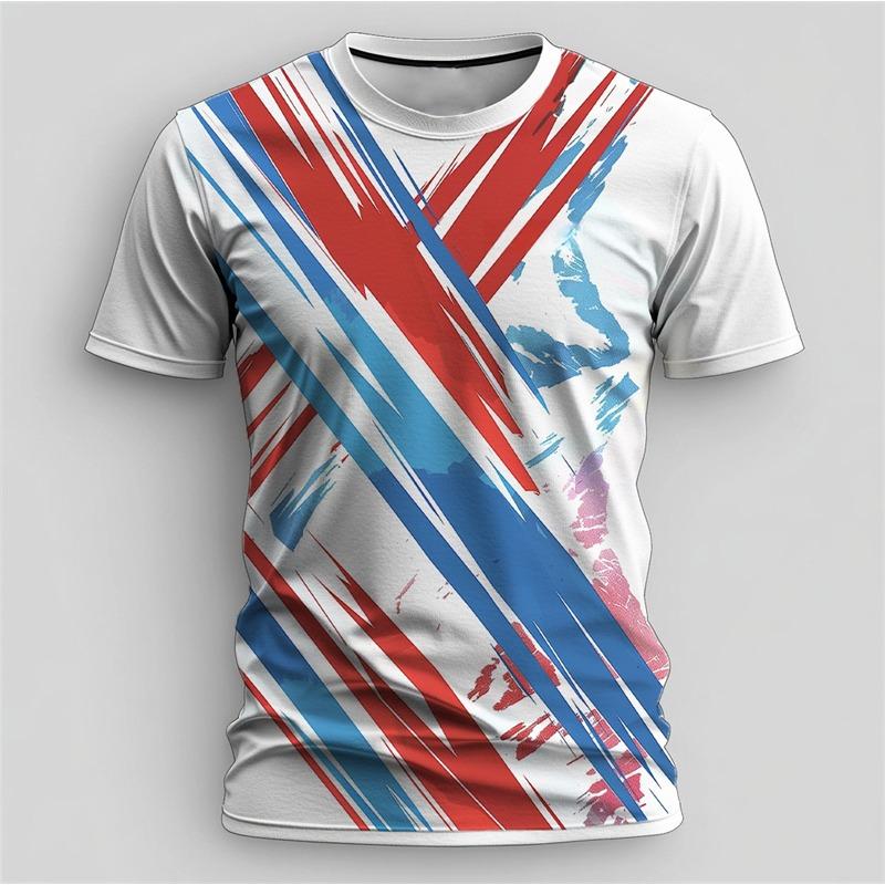 Simple Fashion Contrast Color Sports T Shirt Summer Casual Gym Fitness 3D Printed T-shirts Loose Breathable Running Tees Tops
