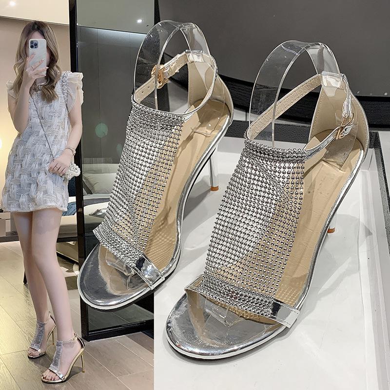 

Spring 2024 fashion new one-word strap high-heeled women s shoes sandals are good for casual summer women s high-heeled sandals 40 срібний