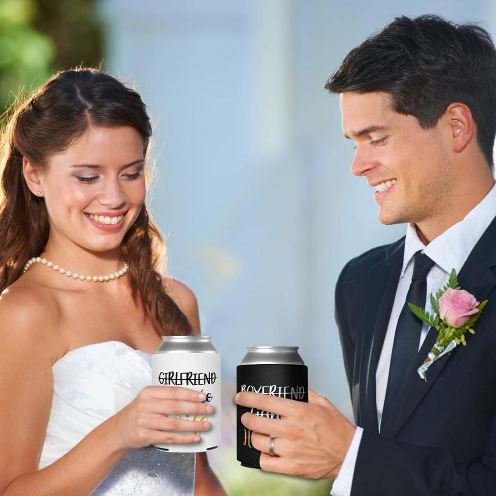 Wedding Can Cooler Sets, Personalized Wedding Gifts for Couples, Husband and Wife, Bottles and Cans Collapsible Sleeve, Neoprene Insulator Can
