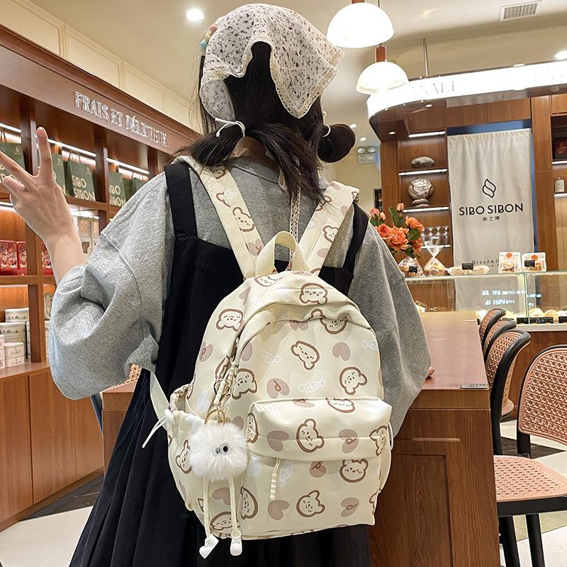Schoolbag Cute Bear Schoolbag Casual Junior High School Students Go Out Travel Backpack Light Korean Version High School College Student Backpack