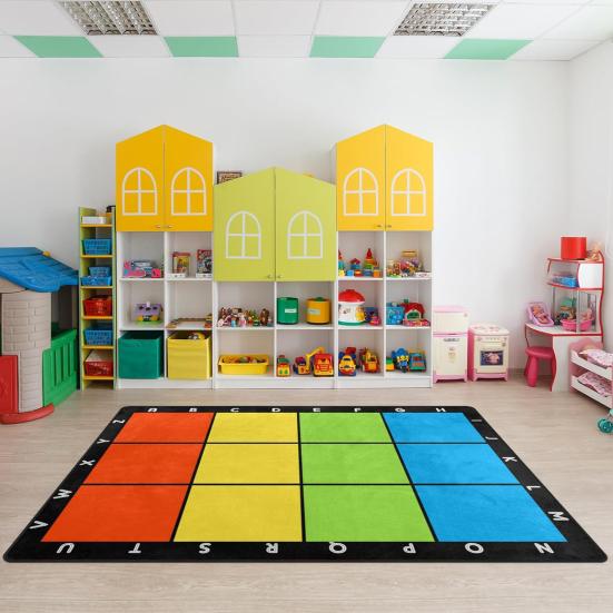 Yousheng Kids Playmat Rug 120x160cm Nursery Colorful Checkered Rug with Anti-Slip Backing Classroom Seating Area Carpet for Art Room Playroom