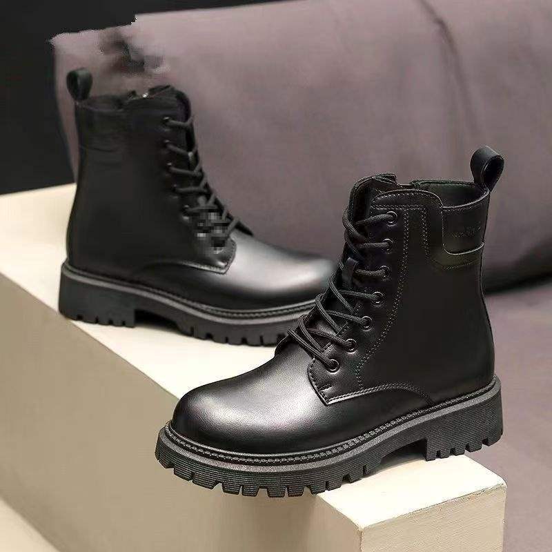 Coarse Heel Martin Boots Women's Shoes 2025 New Autumn and Winter Trend British Black Leather Boots Versatile Platform Short Boots Children