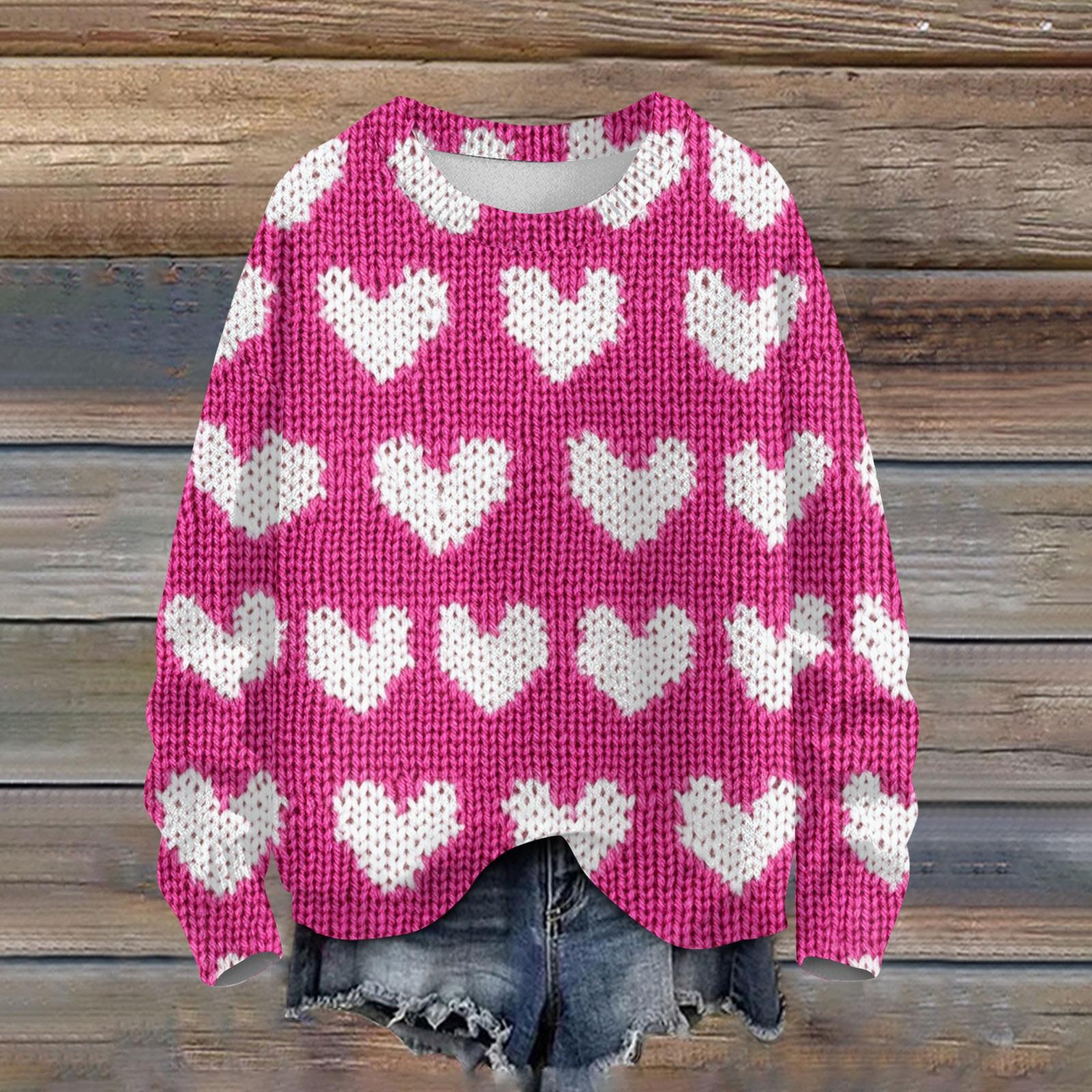 

Свитшоты для женщин Вязаный свитер Милая рубашка Осенний круглый вырез Пуловер Топы L