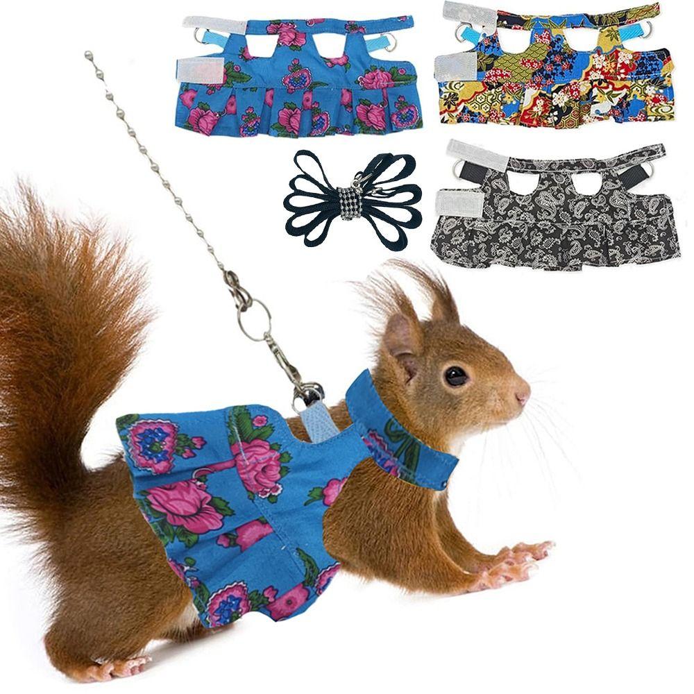 Traction Rope Ferret Harness Vest Floral Pattern Squirrel Floral Skirt  Guinea Pig
