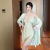 Sexy Pajamas Women Ice Ribbon Chest Pad Pure Wind Lace Suspender Pajamas Two-piece Robe Silk Loungewear
