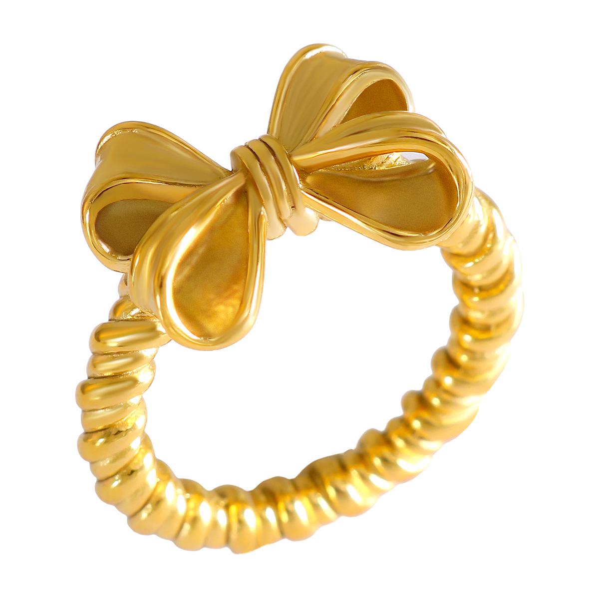 

Корейская мода Геометрический бант Твист Титановая сталь Позолоченное кольцо Size 7