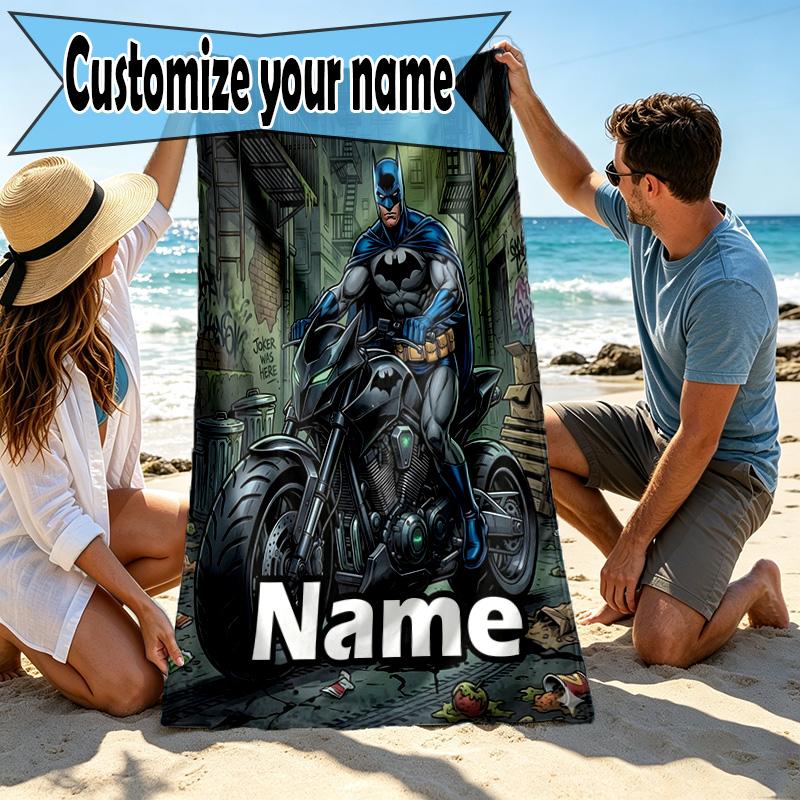 Custom Name Personalized Batman Print Beach Towel, for Trip Camping Beach Party Home Decor, Birthday Gift for Family & Friends