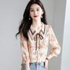 Spring Summer Polo-neck Floral Print Sweet Chiffon Shirt Women Long Sleeve Elegant Fashion Temperament Blouse Lady Buttons Top