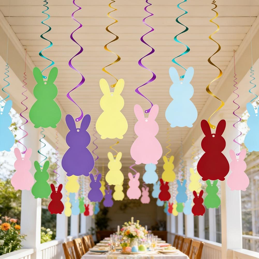 Cartoon Bunny Spiral Hanging Decor Paper Pom Pom Garland  Wedding Anniversary